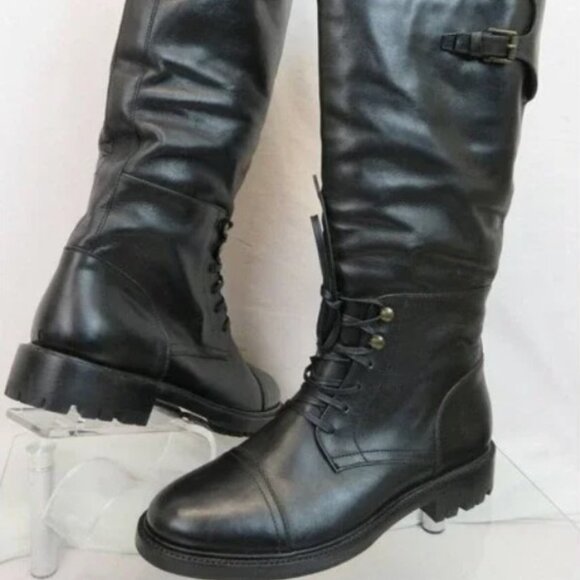 39.5/US9.5❤️ BELSTAFF BANBRIDGE BLACK LEATHER LACE UP TRAILMASTER TALL BOOTS - Picture 1 of 4